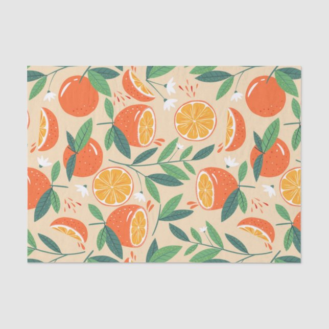 Papier Mousseline Motif rétro de fruits d'agrumes orange (Recto)