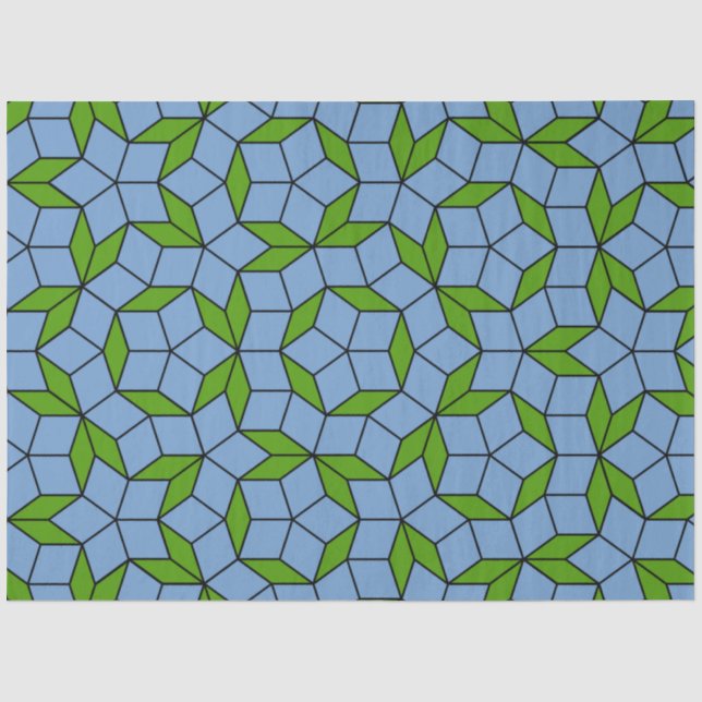 Papier Mousseline Motif Rhombus Penrose vert et bleu (Recto)