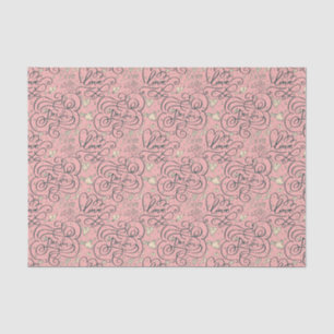 Papier Mousseline Motif romantique avec des coeurs et des oiseaux