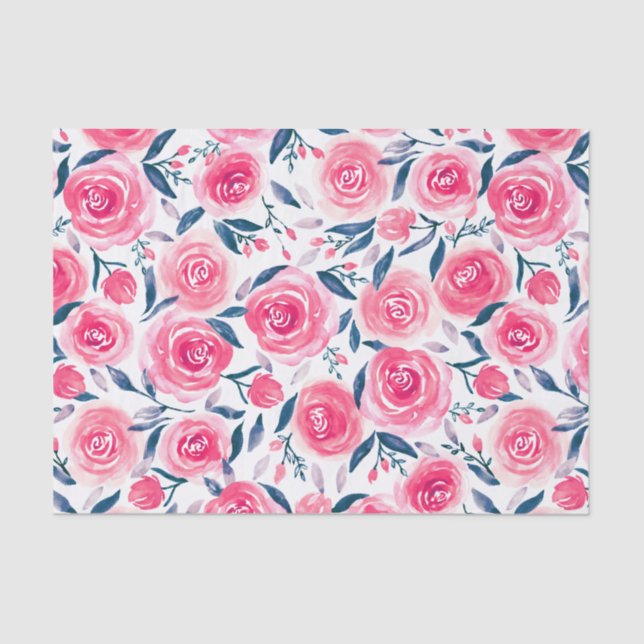 Papier Mousseline Motif Rose d'aquarelle rose (Recto)