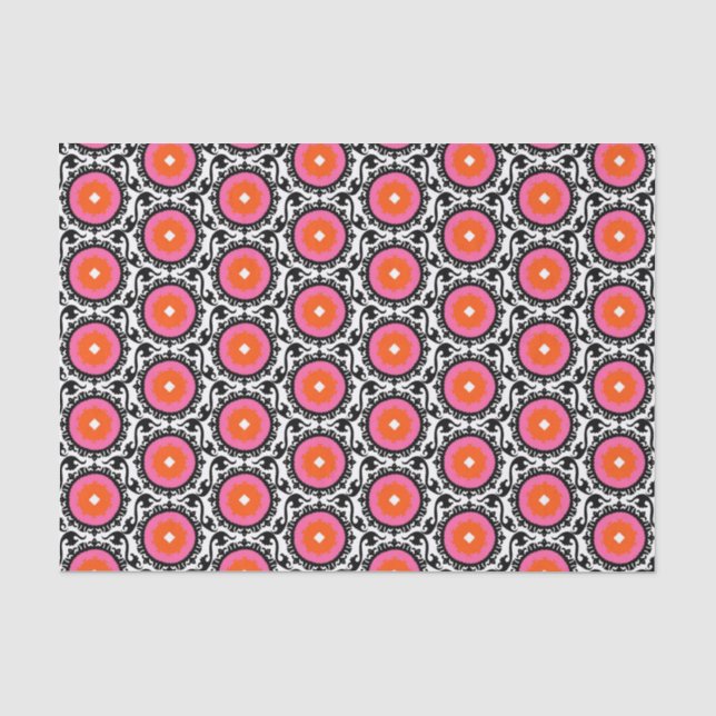 Papier Mousseline Motif rose de Suzani (Recto)