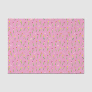 Papier Mousseline Motif rose de tulipes et papillons 