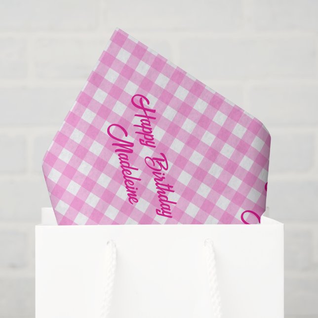 Papier Mousseline Motif rose et blanc En vichy (Sac cadeau)