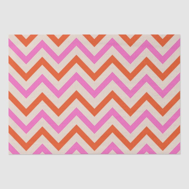 Papier Mousseline Motif rose et orange Zigzag Chevron (Recto)