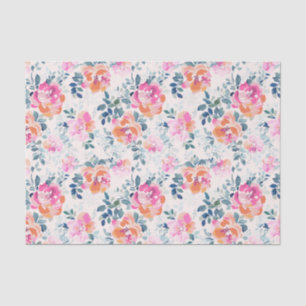 Papier Mousseline Motif rose et Turquoise