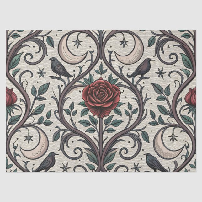 Papier Mousseline Motif Rose Gothique Foncé (1) (Recto)