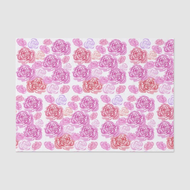 Papier Mousseline Motif Rose Pastel Aquarelle (Recto)