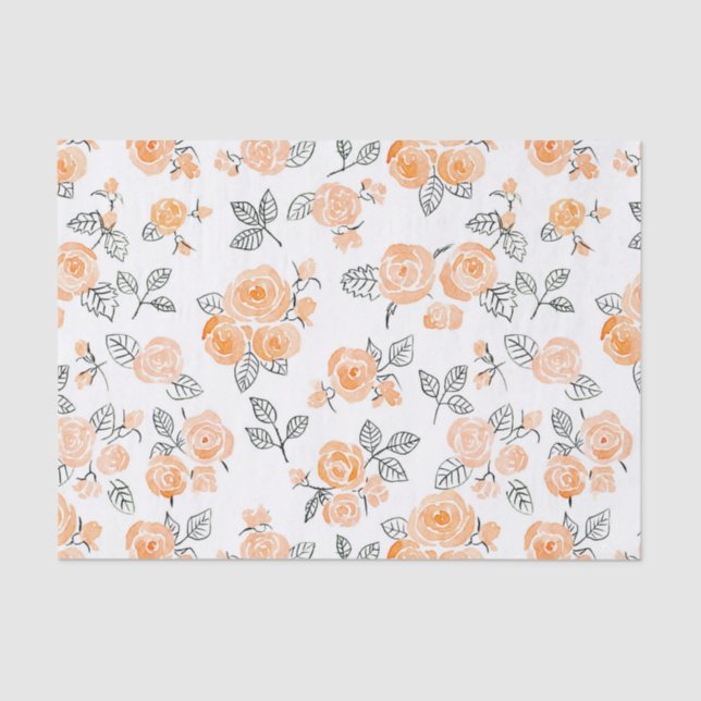Papier Mousseline Motif rose Peach (Recto)
