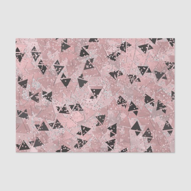 Papier Mousseline Motif Rose rose or et triangles noir (Recto)