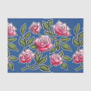 Papier Mousseline Motif Rosier - Bleu classique