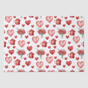 Papier Mousseline motif rouge avec coeur pour la Saint-Valentin