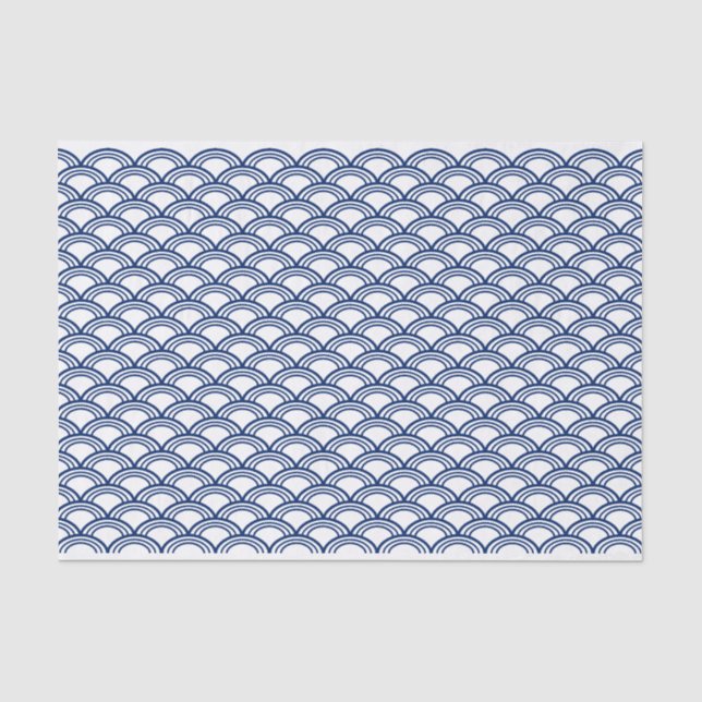 Papier Mousseline Motif Royal Blue Seigaiha (Recto)