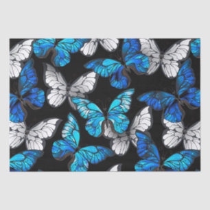 Papier Mousseline Motif sans couleur foncée avec papillons bleus Mor