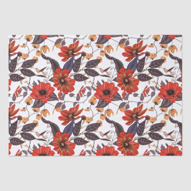 Papier Mousseline Motif sans couture de fleurs rouge orange (Recto)
