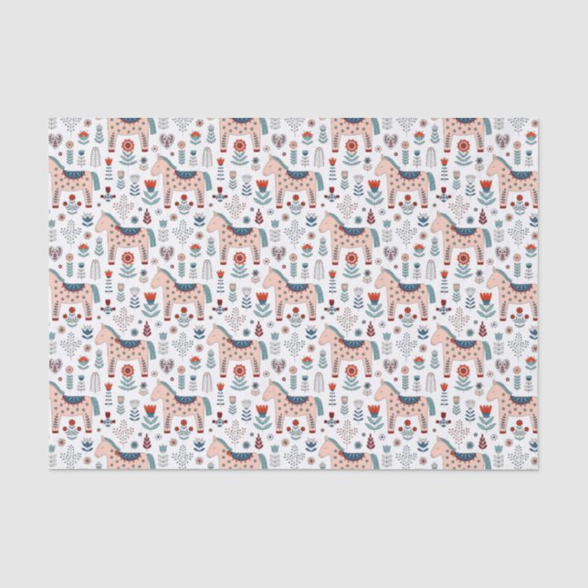 Papier Mousseline Motif scandinave d'art populaire de cheval (Recto)