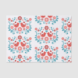 Papier Mousseline motif scandinave rouge et bleu de gens