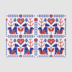 Papier Mousseline motif scandinave rouge et bleu de gens