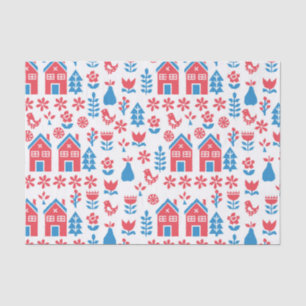 Papier Mousseline motif scandinave rouge et bleu de gens