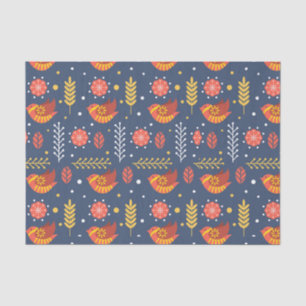 Papier Mousseline motif scandinave rouge et bleu de gens