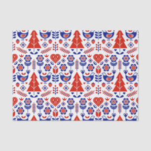 Papier Mousseline motif scandinave rouge et bleu de gens