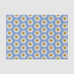 Papier Mousseline Motif simple blanc marguerite sur bleu