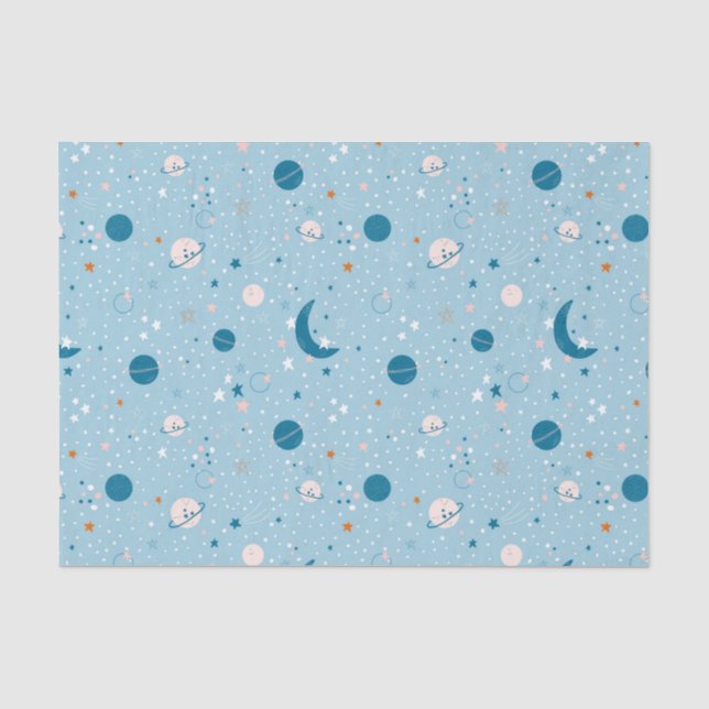 Papier Mousseline Motif Sky & Space bleu (Recto)