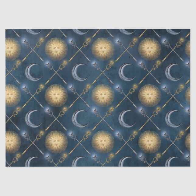 Papier Mousseline Motif soleil et lune sur Découpage bleu (Recto)