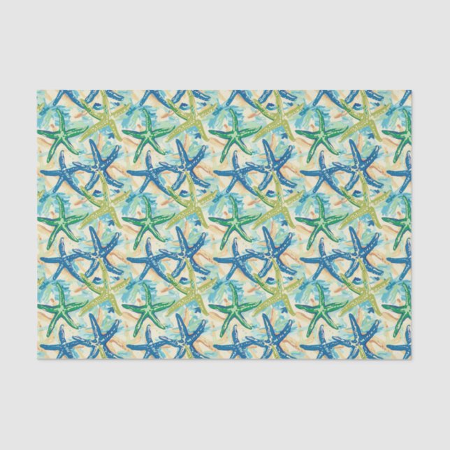 Papier Mousseline Motif Starfish Découpage bleu et vert (Recto)