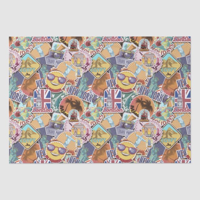 Papier Mousseline Motif Sticker Voyage (Recto)