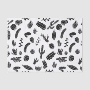 Papier Mousseline Motif succulent noir et blanc moderne de cactus