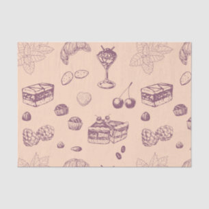 Papier Mousseline Motif sucré avec des desserts variés.