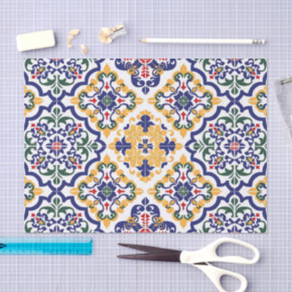 Papier Mousseline Motif Talavera mexicain