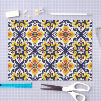 Papier Mousseline Motif Talavera mexicain
