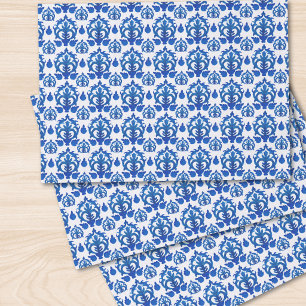 Papier Mousseline Motif Toile de Jouy Bleu