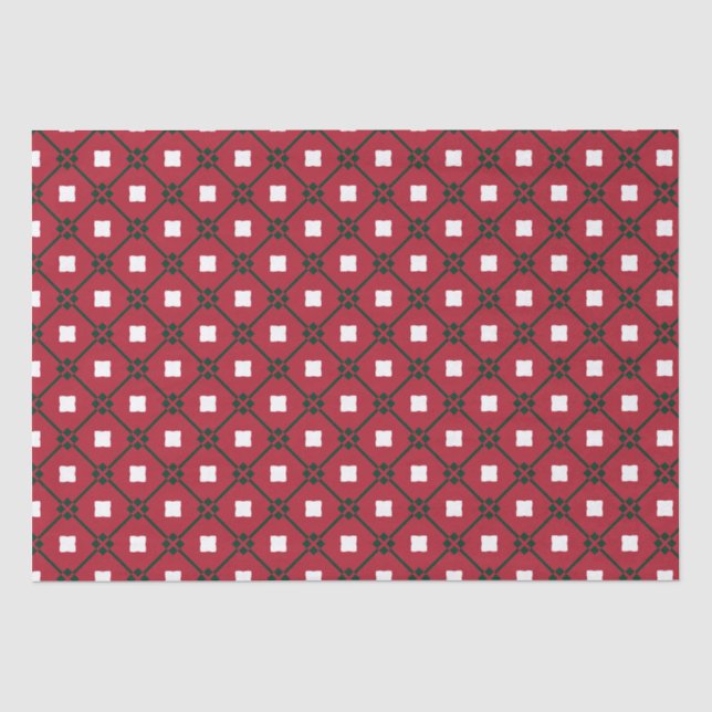Papier Mousseline Motif traditionnel de Noël blanc rouge et vert (Recto)
