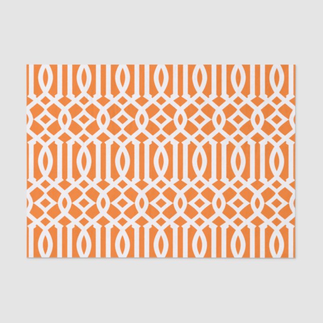 Papier Mousseline Motif Trellis marocain moderne orange et blanc (Recto)