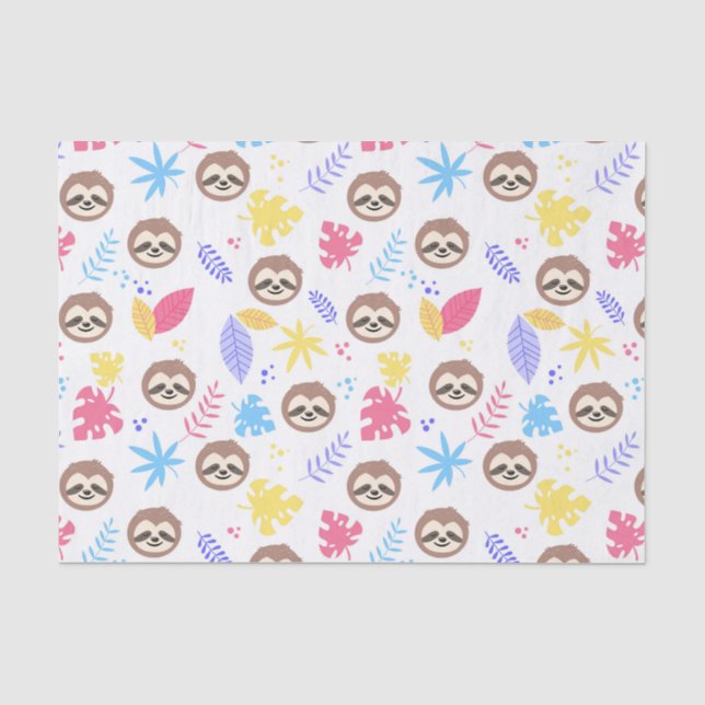 Papier Mousseline Motif tropical de paresse et de feuille (Recto)