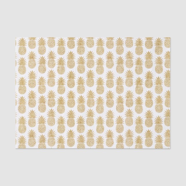 Papier Mousseline Motif tropical élégant d'ananas d'or blanc (Recto)