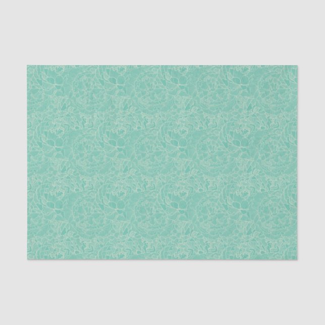Papier Mousseline Motif Turquoise Peony (Recto)