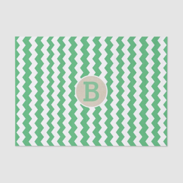 Papier Mousseline Motif vert blanc Chevron Monogramme initial (Recto)