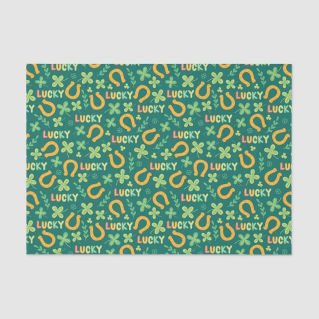 Papier Mousseline Motif vert CHANCEUX irlandais (Recto)