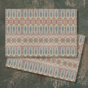 Papier Mousseline Motif vintage Paisley Blue Red Grey