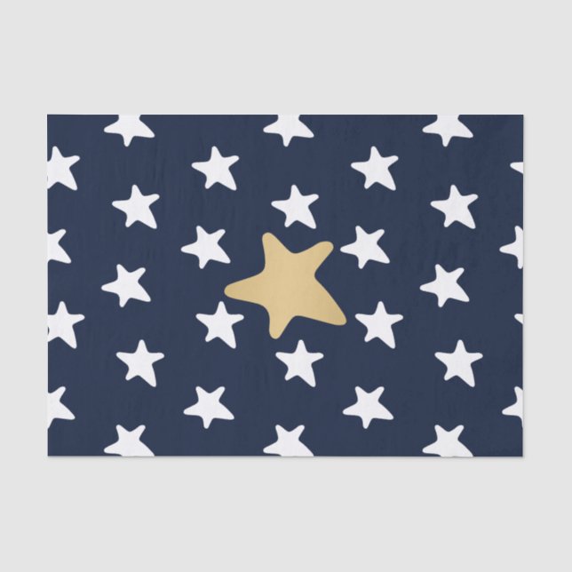 Papier Mousseline Motif White & Gold Stars (Recto)