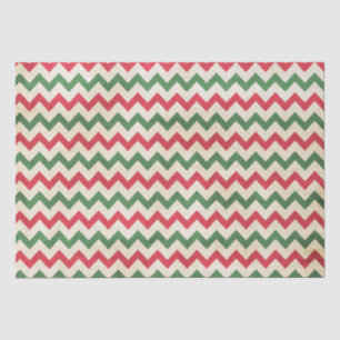 Papier Mousseline Motif Zag rouge et vert déprimé