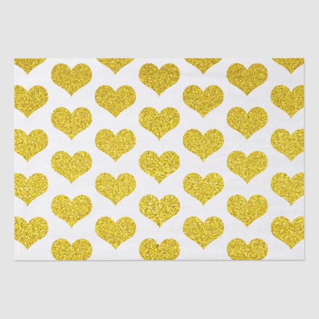 Papier Mousseline Motifs de cœurs dorés scintillants Mariages Fêtes (Recto)