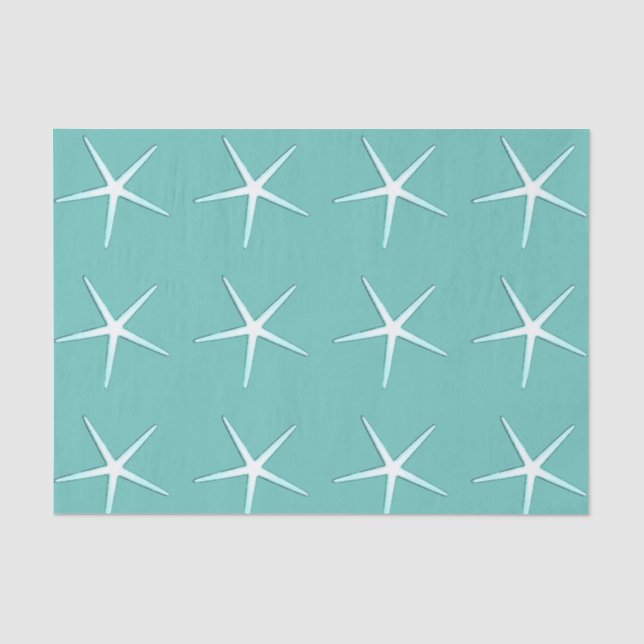 Papier Mousseline Motifs d'étoiles de mer Bleu sarcelle Blanc Marin  (Recto)