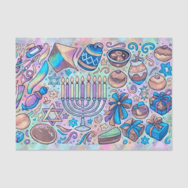 Papier Mousseline Motifs Hanoukka amusants (Recto)