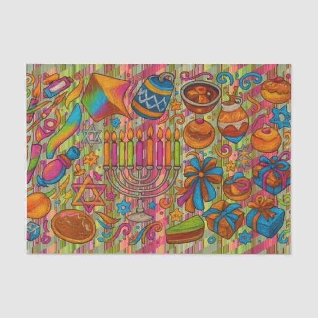 Papier Mousseline Motifs Hanoukka amusants tout bleu (Recto)