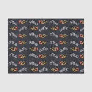 Papier Mousseline Moto et flammes sur cuir noir