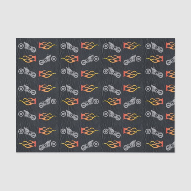 Papier Mousseline Moto et flammes sur cuir noir (Recto)